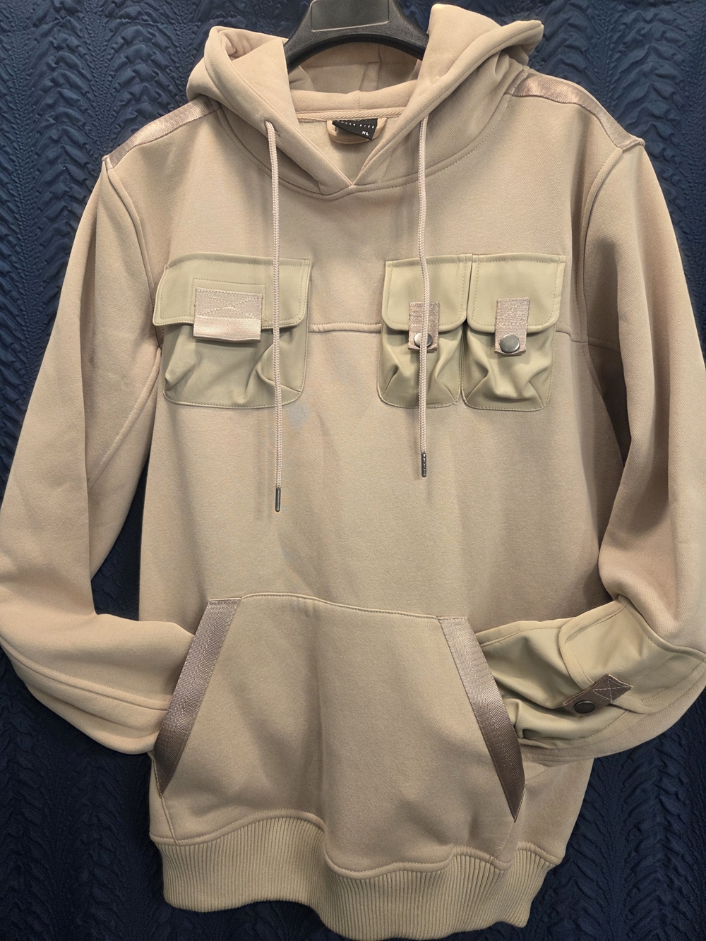 Men's XL Smoke Rise Brand Hooded Four Pocket Pullover Sweatshirt - Beige